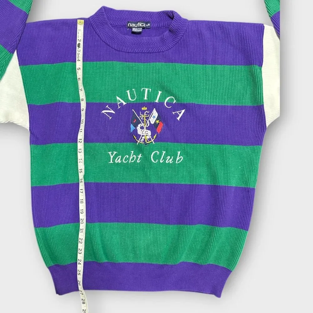 Vintage Nautica Men's Sz L 90s Yacht Club Color Block Knit Ribbed Sweater‎ Retro